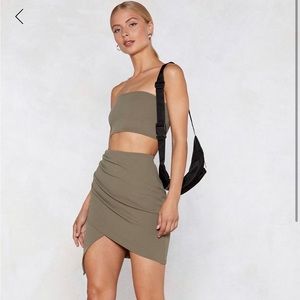 Brand New Nasty Gal Olive Green Two Piece Crop Top & Skirt Sz 4